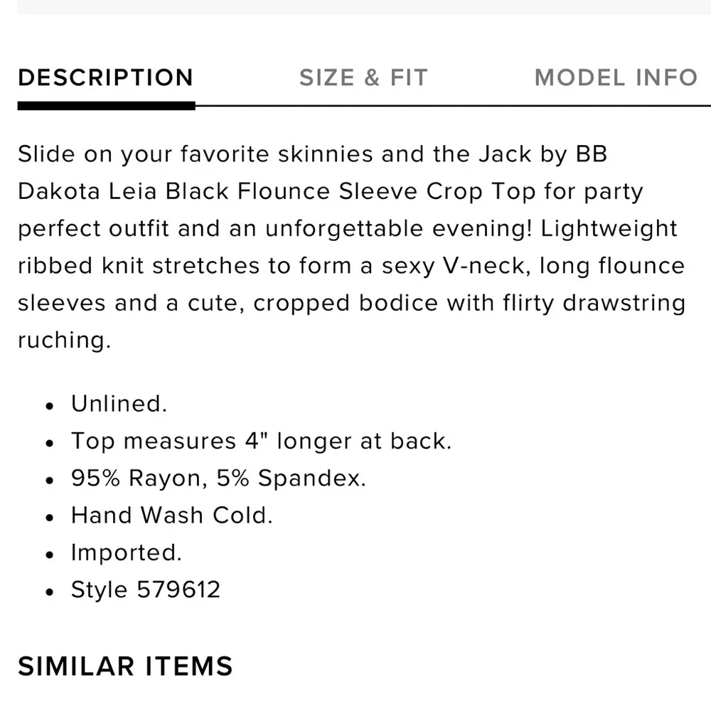 Jack by BB Dakota Leia Black Flounce Sleeve Crop Top - Picture 14 of 15